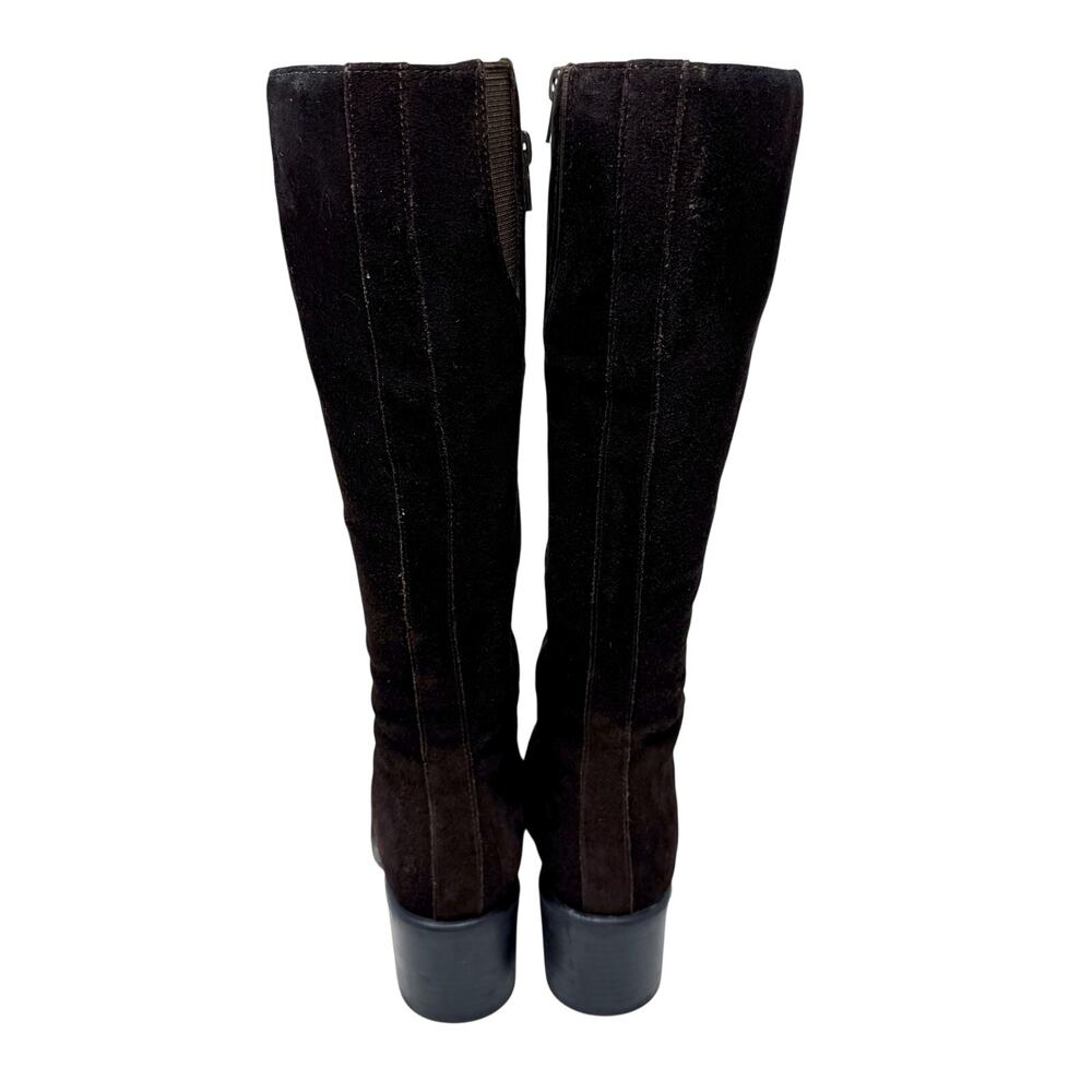 Vintage Y2K Kikit Brown Leather Square Toe Knee High Boots Women's 6.5 Side Zip - Picture 4 of 9
